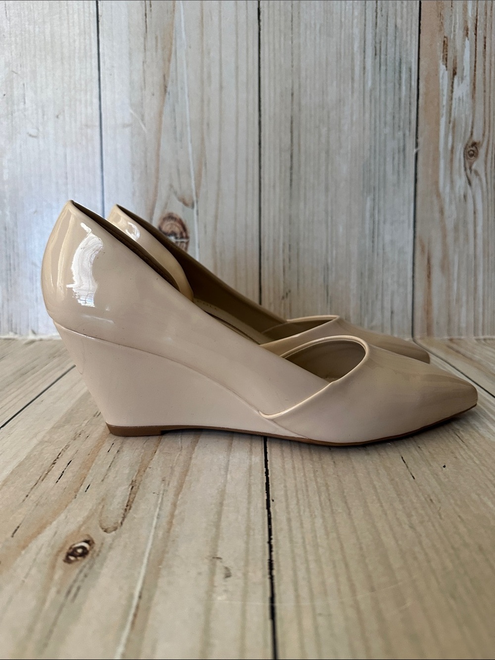 Kennith Cole Nude Patent Wedge Pumps